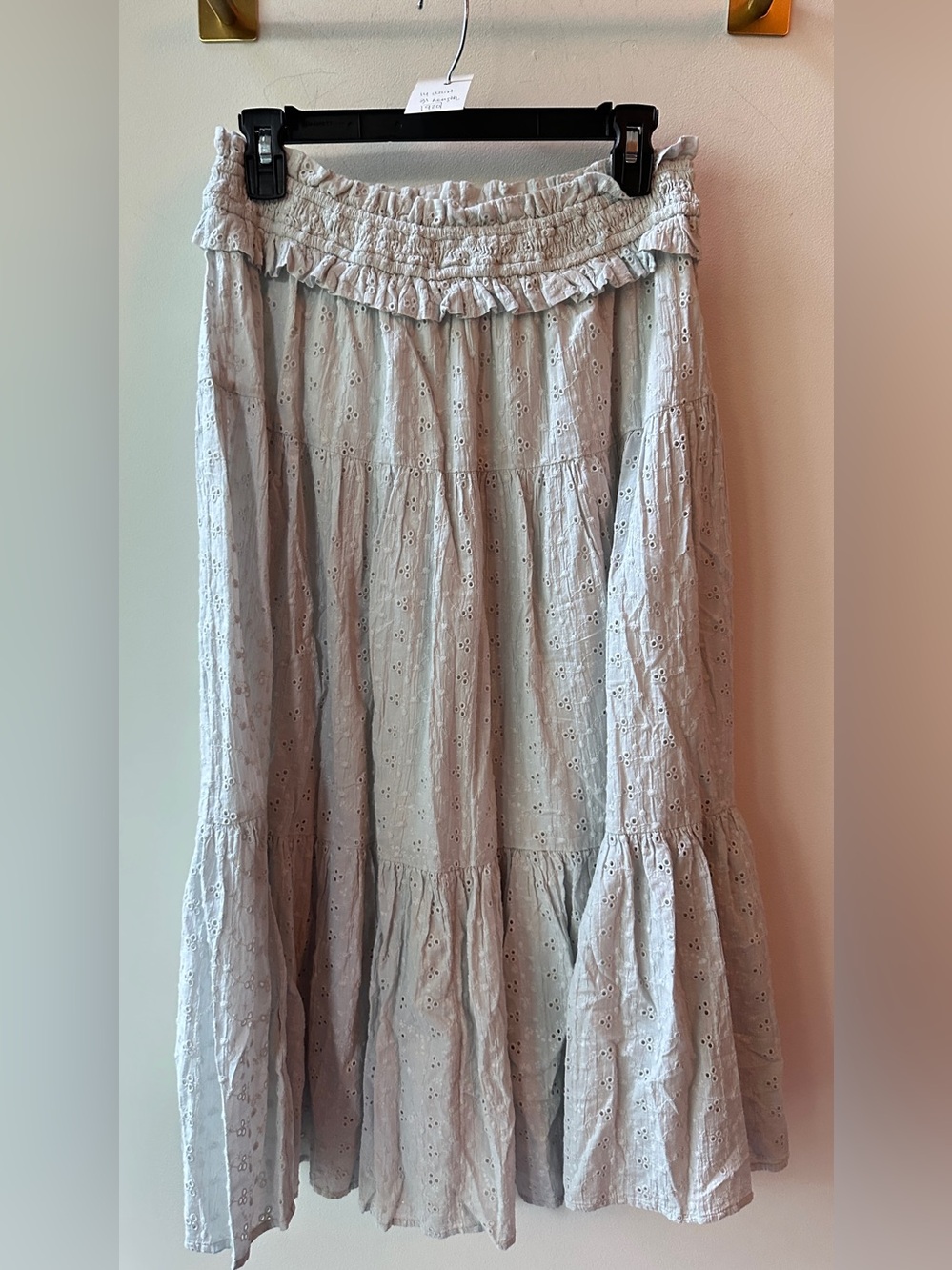 Cleobella Eyelet Tiered Midi Skirt Beige Size S Waist 14 | 920